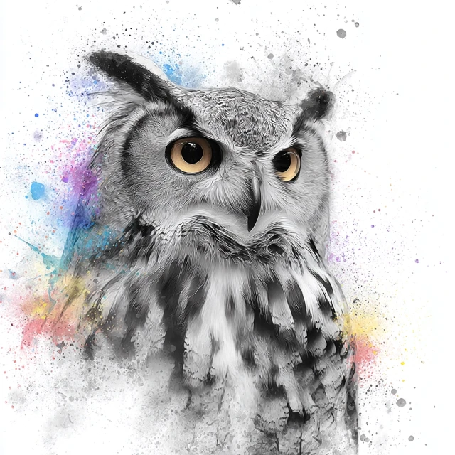 Owl Watercolor Art Dreamy Portrait Colorful Splashes