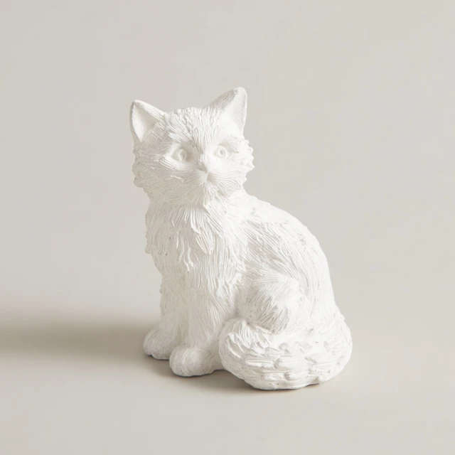 White Cat Figurine Plaster Sculpture Decor