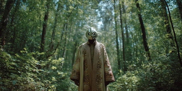 Mystical Figure in a Forest Retro Photograph