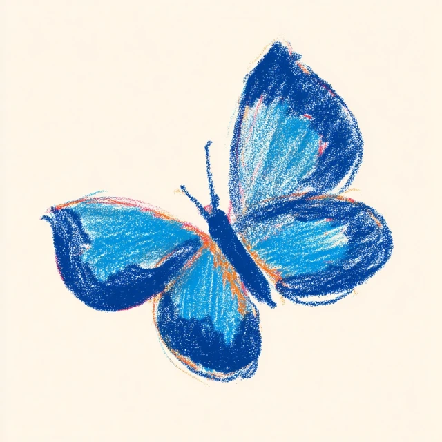 Blue Butterfly Crayon Illustration