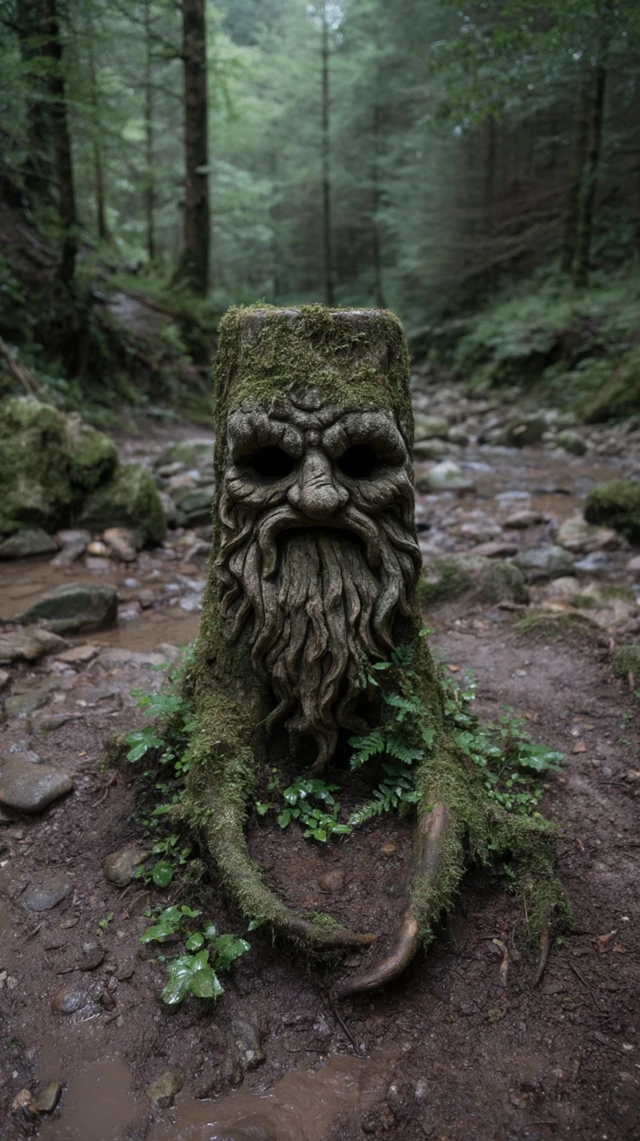 Ancient Tree Spirit in a Mossy Forest Scene