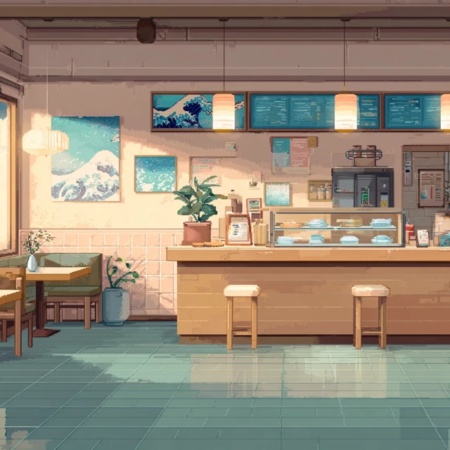 Pixel Art Boba Tea Shop Interior