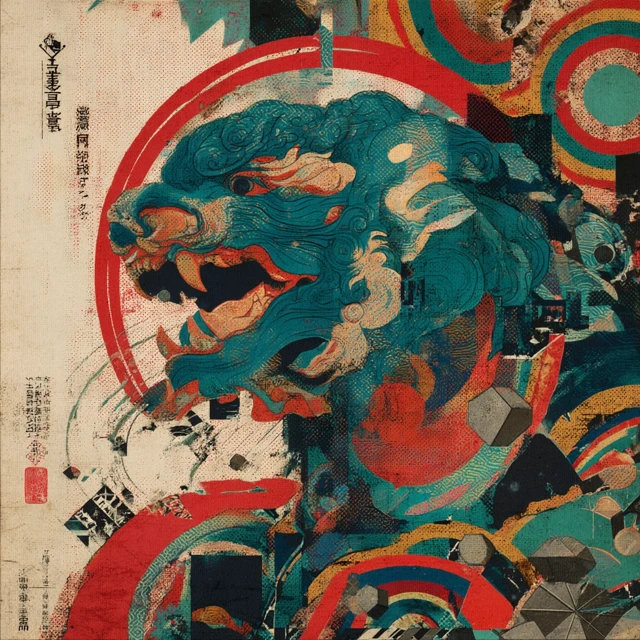 Vintage Japanese Art: Sphinx, Glitch Geometry, Ukiyo-e