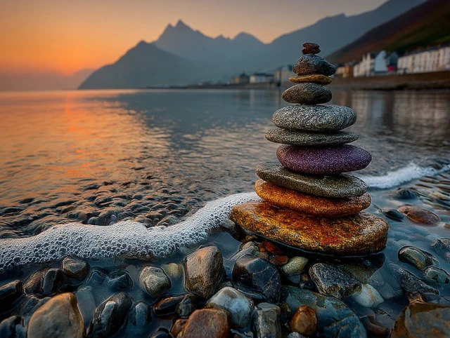 Zen Stone Stacking at Dawn Coastal Serenity