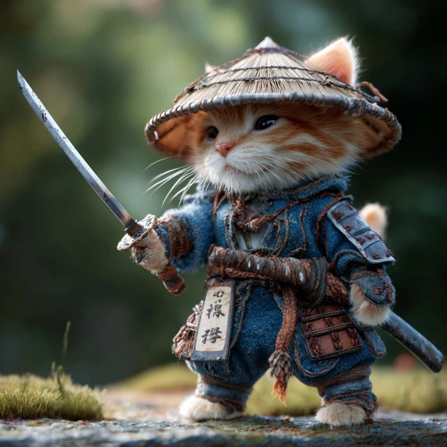 Samurai Kitten Warrior Ready for Battle
