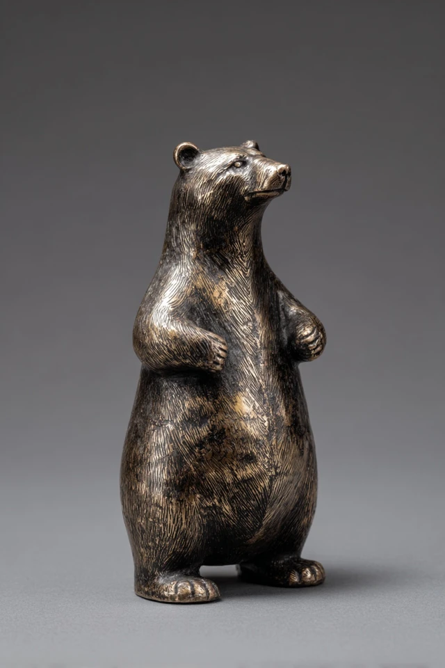 Pewter Bear Figurine Standing Like a Bowling Pin