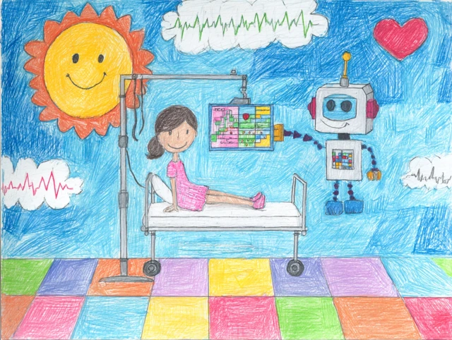 Robot Doctor and Girl Cartoon Illustration