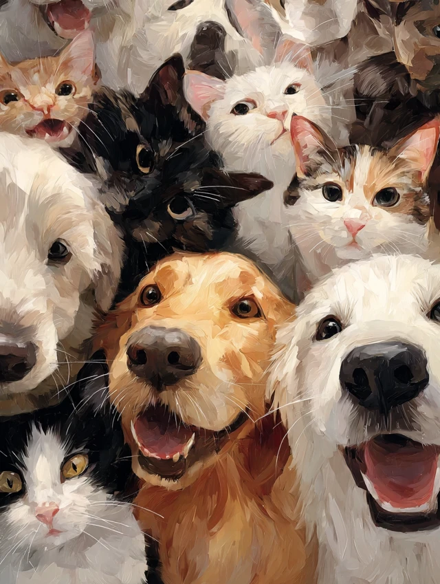 Cats and Dogs Playing Together Photorealistic