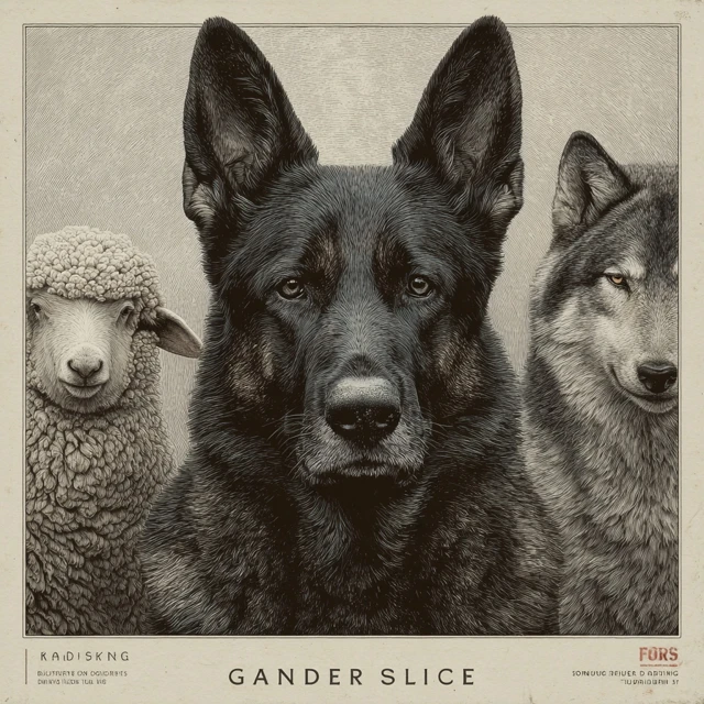 K9 Police Dog Guarding Sheep and Facing Wolves