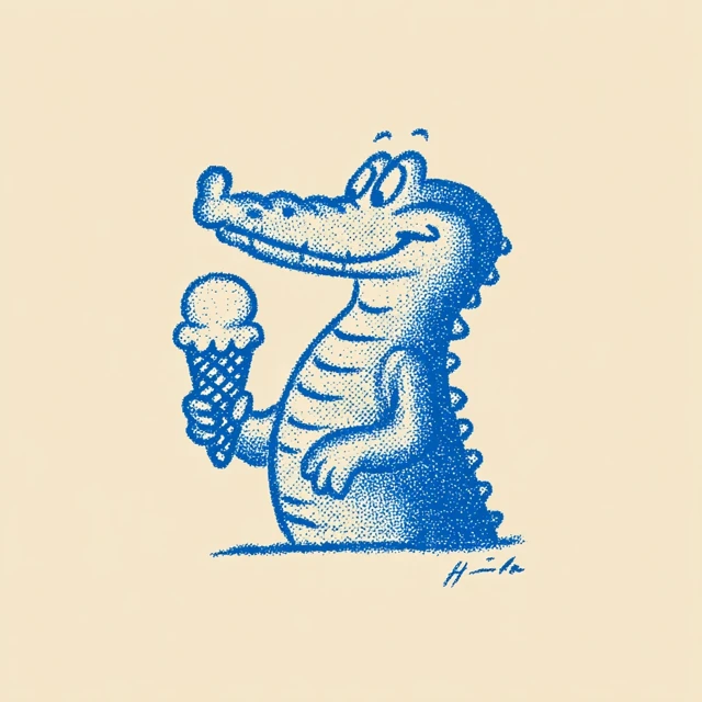 Retro Crocodile Mascot with Ice Cream