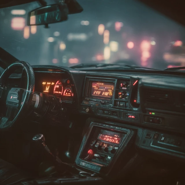 Cyberpunk Car Interior Futuristic HUD Night City
