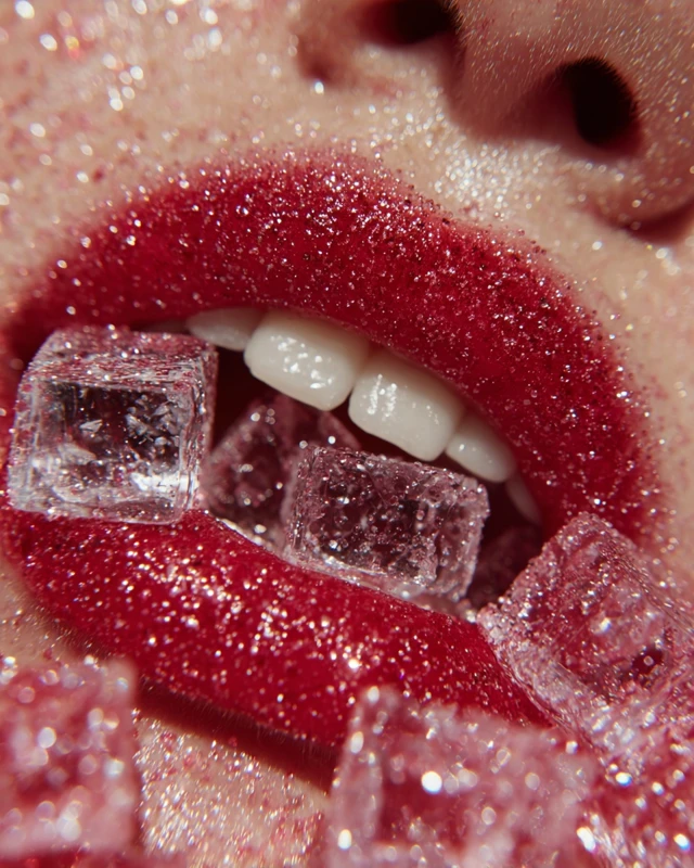 Pop Art Macro Photograph Glossy Lips Girl Sparkles