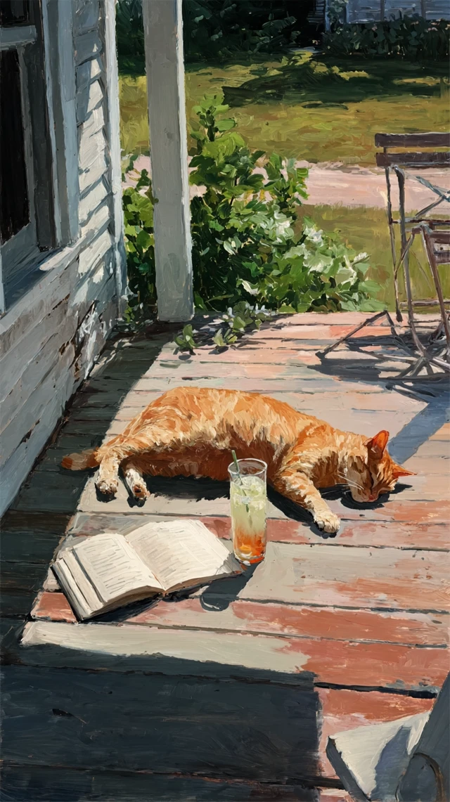Orange Cat Lemonade and a Book Summer Scene