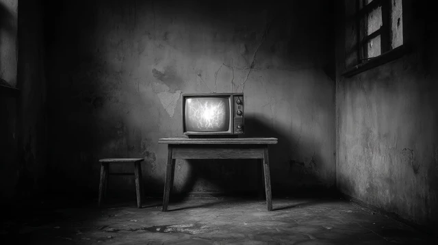 Creepy Abandoned TV Black and White Horror