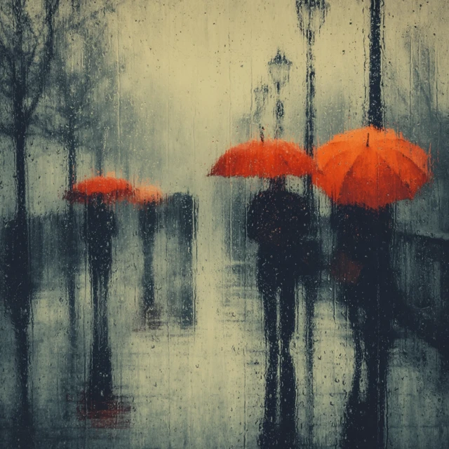 Rainy Day Pop Art with Orange Umbrellas