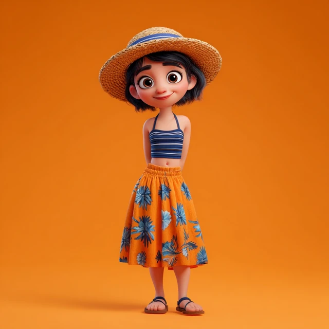 Cute Disney Pixar Girl Smiling in Summer Outfit