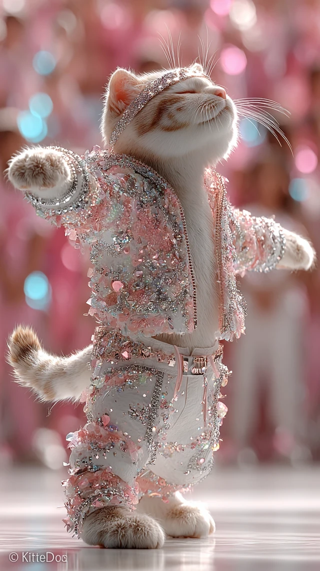 KPop Cat Idol Dancing On Stage 8K Photo