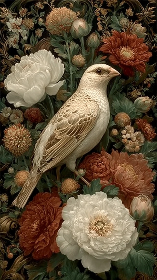 Bird and Flowers Oil Painting