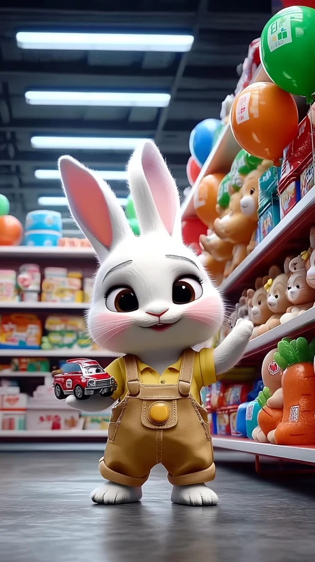 Cute Bunny Rabbit Holding Toy Car