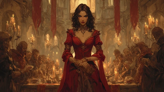 Regal Vampire Socialite in Red Robes Fantasy Art
