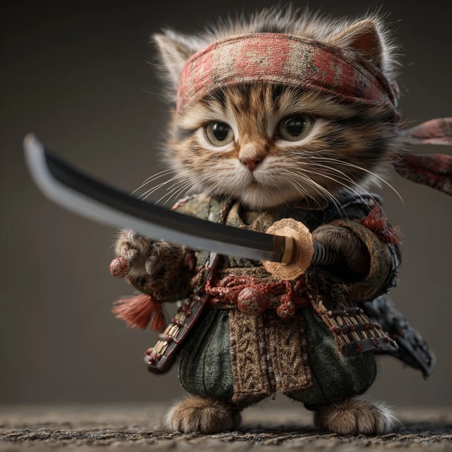 Samurai Kitten Warrior Ready for Battle