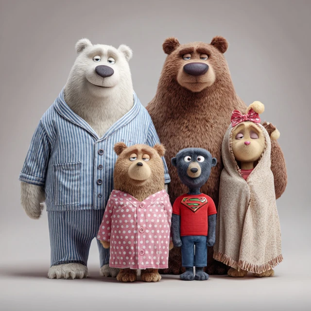 Funny 3D Cartoon Bear Family Full Body Portrait