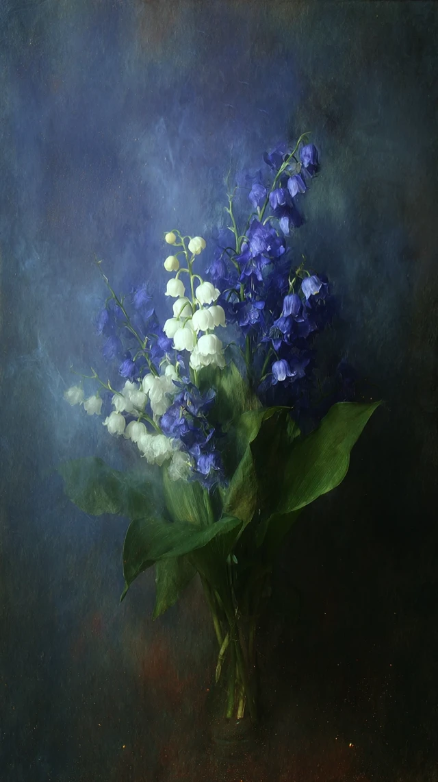 Dreamy Lily of the Valley Flowers in Midnight Blue