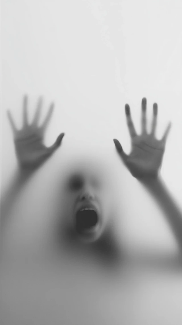 Eerie Scream: Hands Behind Foggy Glass