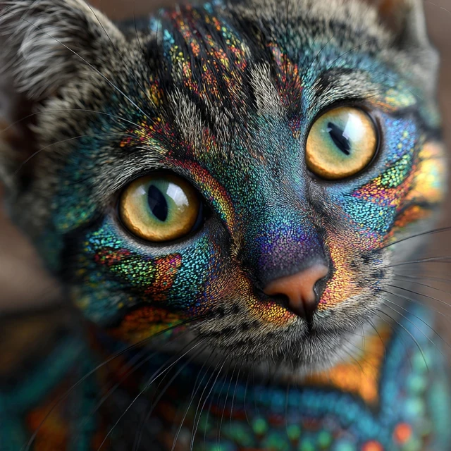 Kaleidochromic Kitten Vibrant Cat Closeup