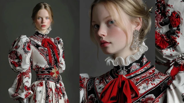 Slavic Woman in Dress with Russian Ornament Photorealistic