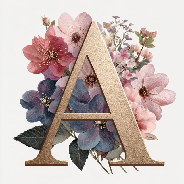 Floral Letter A Gold Watercolor Illustration