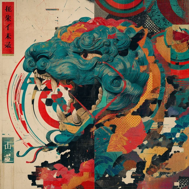 Vintage Japanese Art: Sphinx, Glitch Geometry, Ukiyo-e