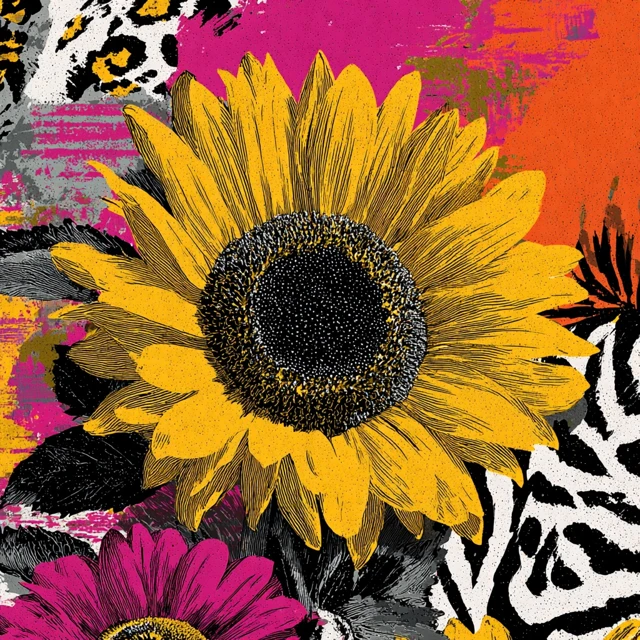 Sunflower Art Print with Animal Print Accents