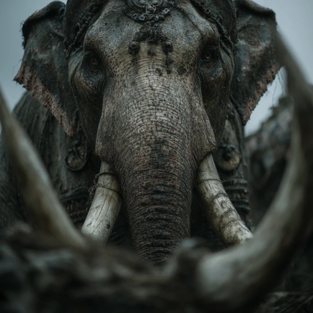 Battle Elephant Attacking From Low View Point