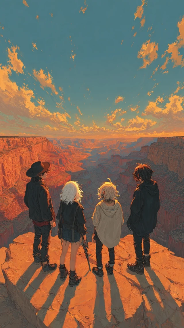 Anime Art Grand Canyon Scenery White Haired Woman