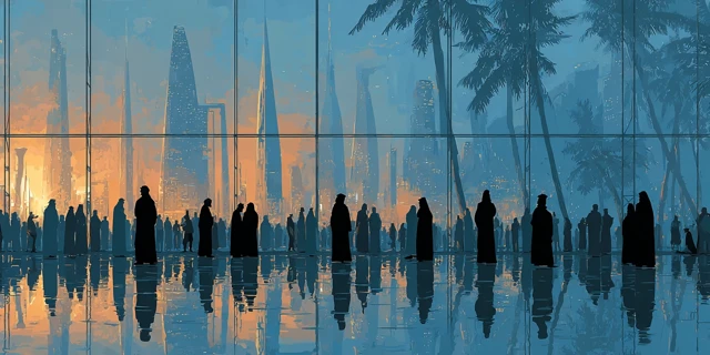 Futuristic Saudi Arabia: Men in Office with Cityscape