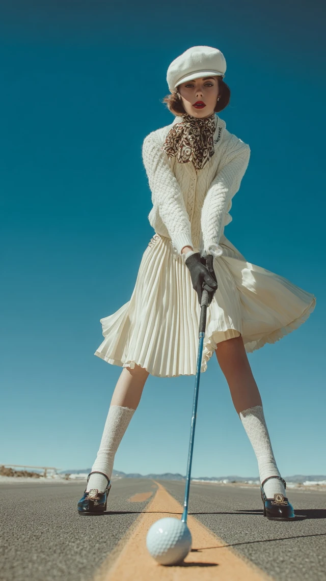 Vintage Golf Fashion Editorial Elegant Woman
