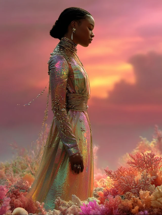 Futuristic Sea Goddess in Couture Gown