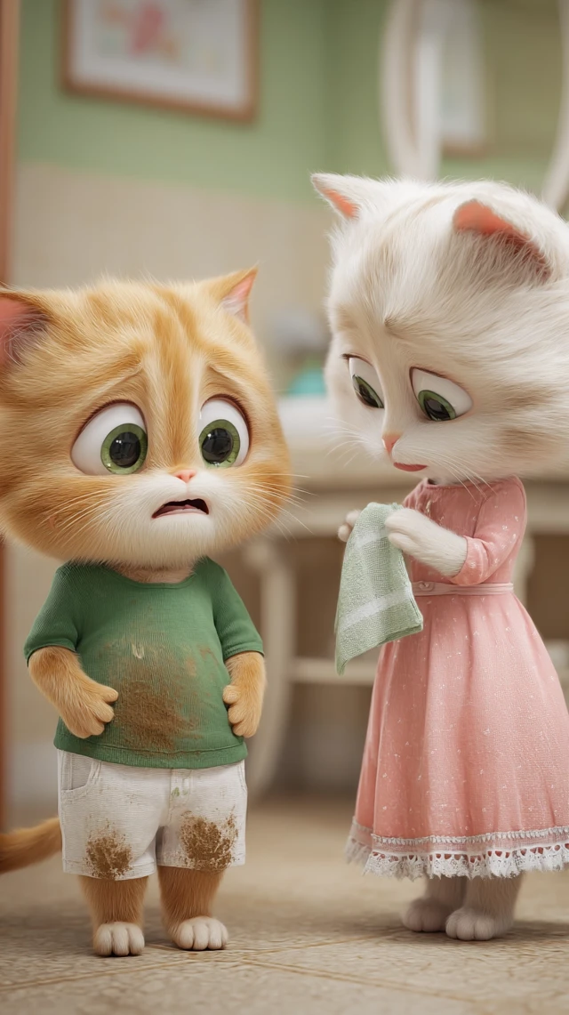 Embarrassed Kitten Gets Help - 3D Cartoon