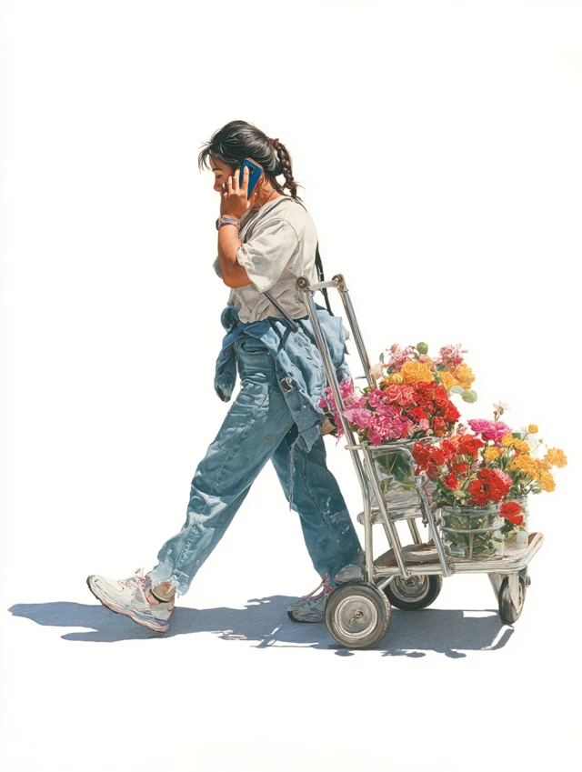 Mexican Woman with Flowers Urban Scene