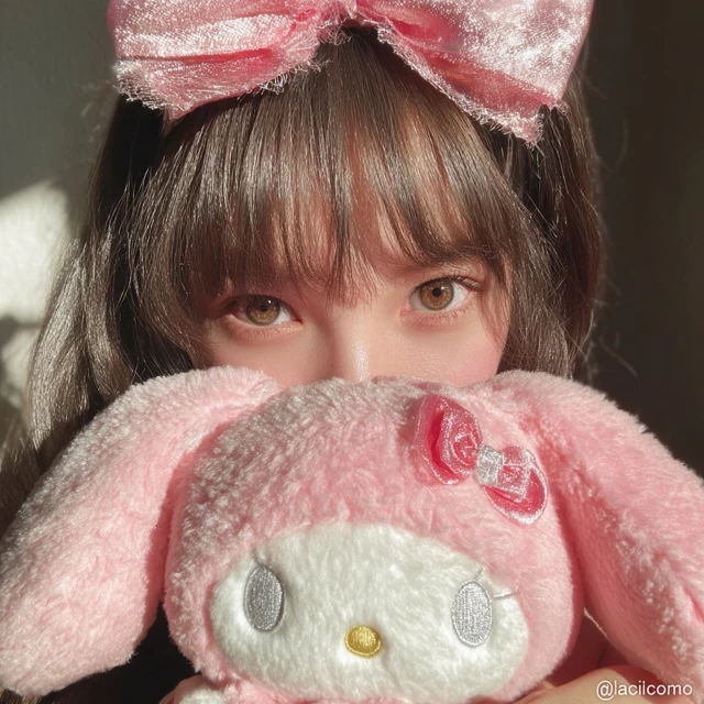 Kawaii Girl with My Melody Plush Aesthetic Photo