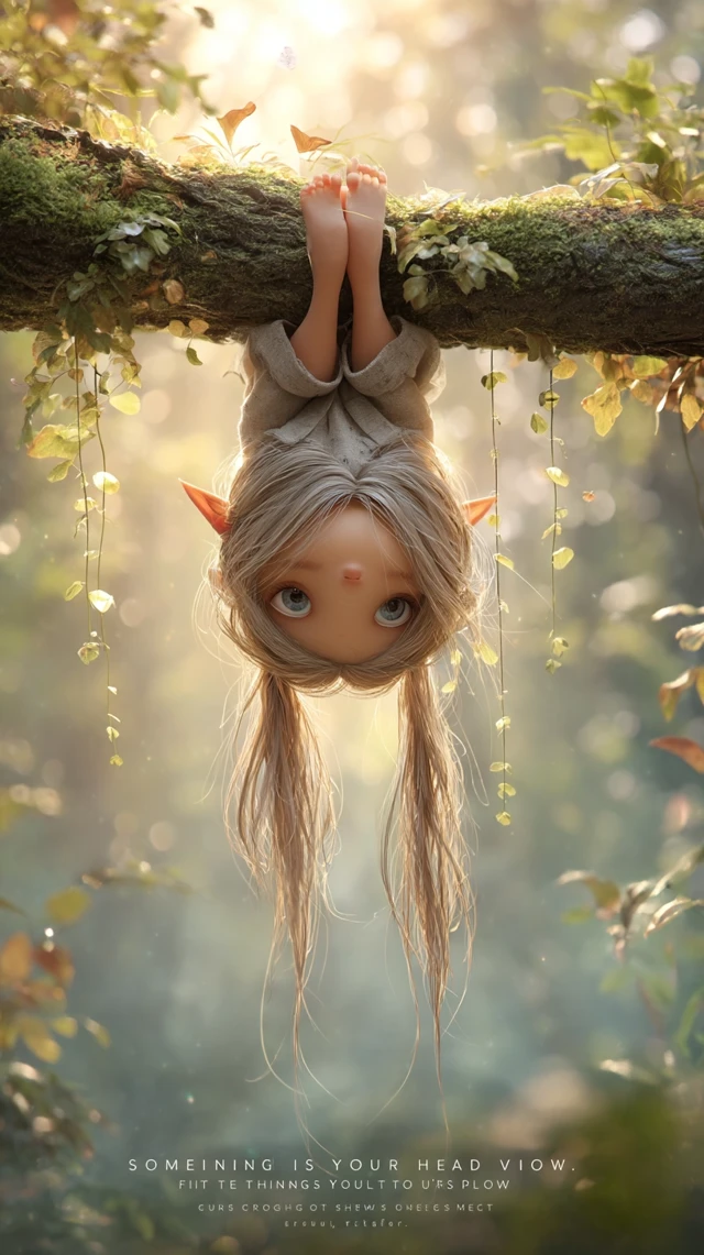 Elf Child Upside Down in Forest Dawn