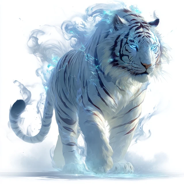 Majestic White Tiger in Blue Spiritual Energy