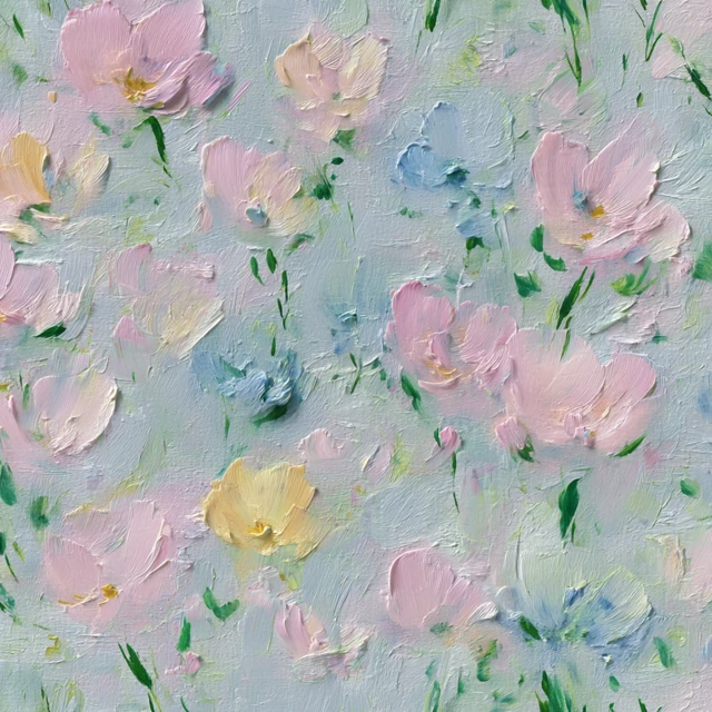 Pastel Floral Oil Painting Romantic Vintage Fabric Design