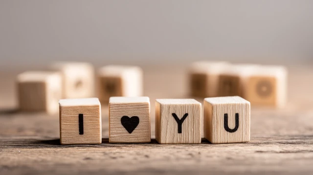 I Love You Wooden Blocks Romantic Flat Lay