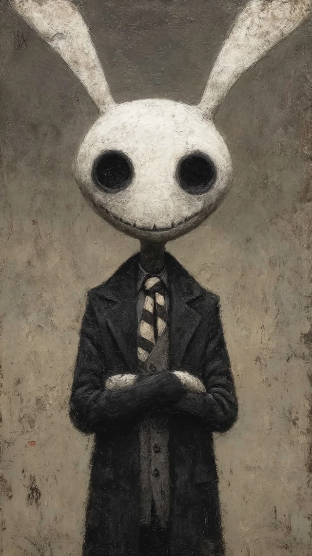 Smiling Rabbit Portrait in Pop Surrealism Style
