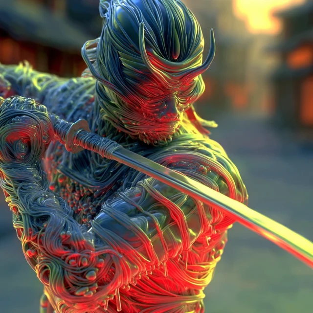 Cyberpunk Samurai in a Neon Japanese Street