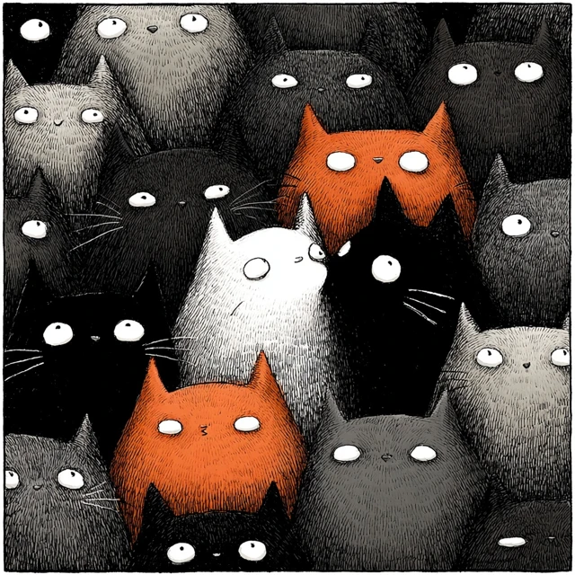 Cat Kissing Crowd Art Style