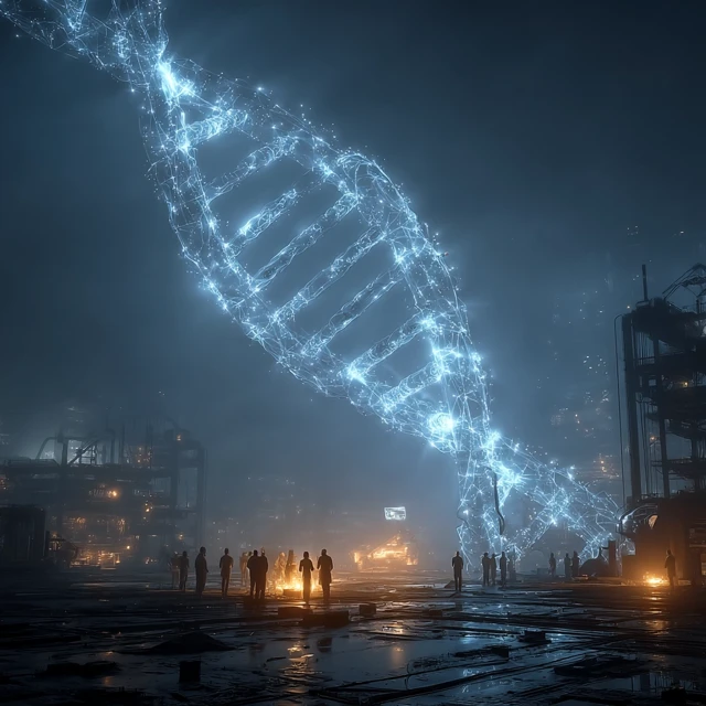 Futuristic DNA Laboratory with Scientists and Holograms