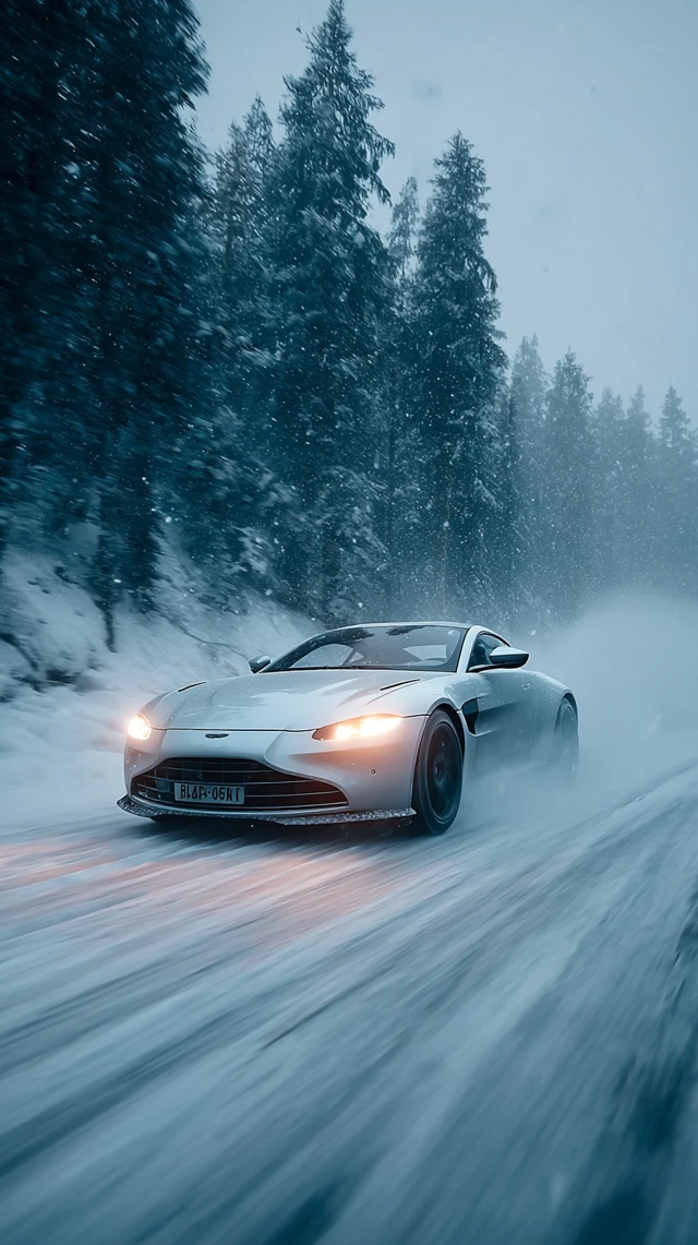 Sports Car Racing Fast in Winter Snow